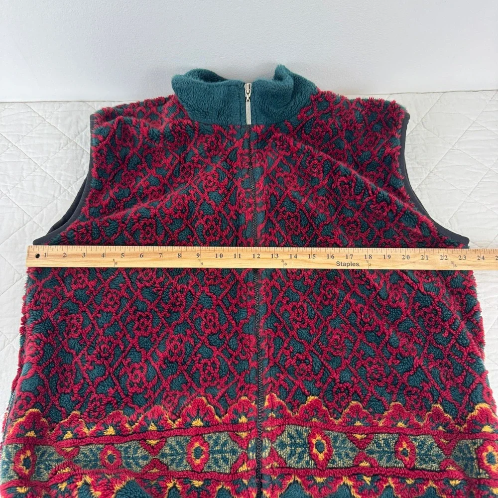 Duffel Outdoor Mens Vintage Fleece Vest Geometric Medallion Green Red 90s‎ Y2K
